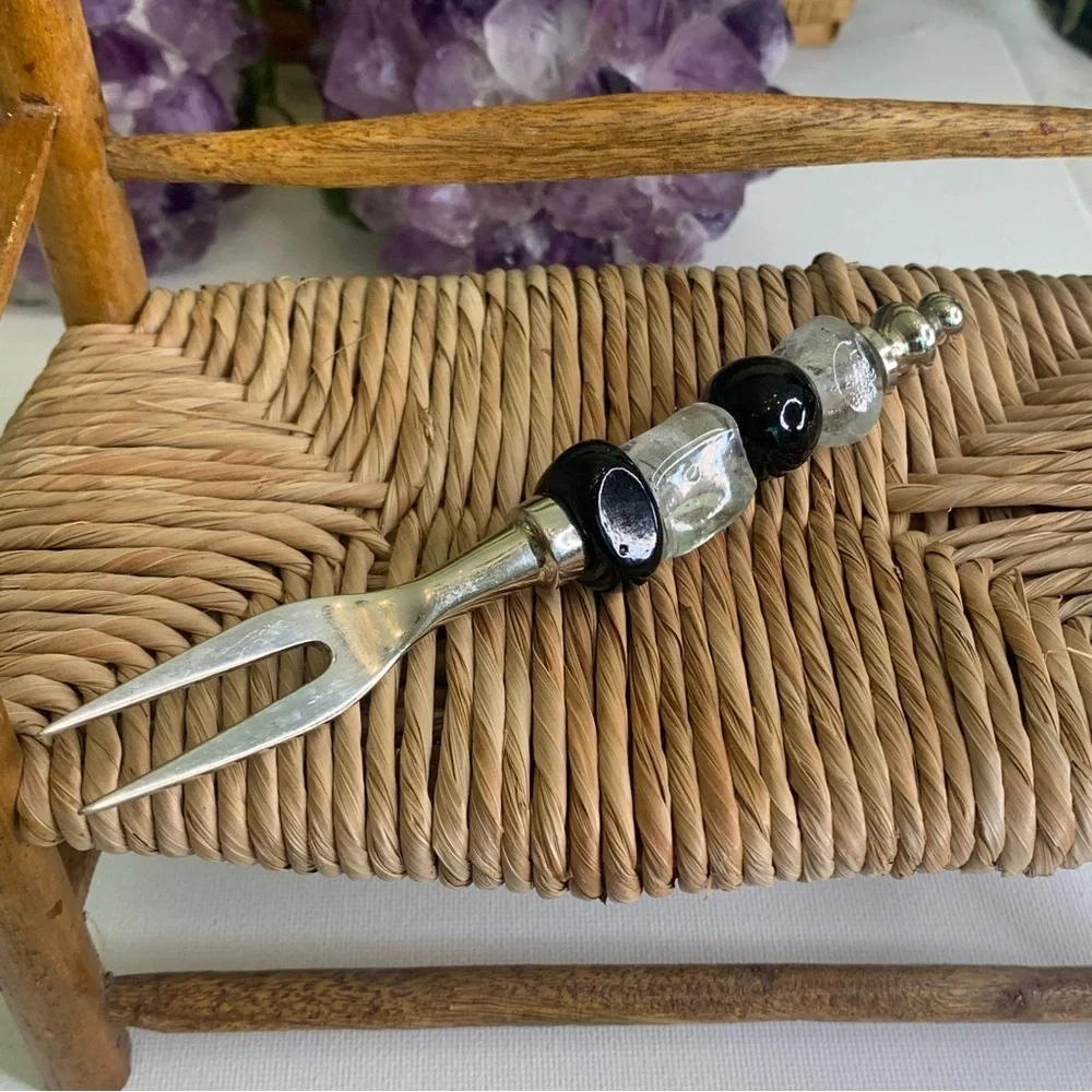 4 Glass Beaded Stainless Steel Forks Appetizers Olives Charcuterie Cocktail Set